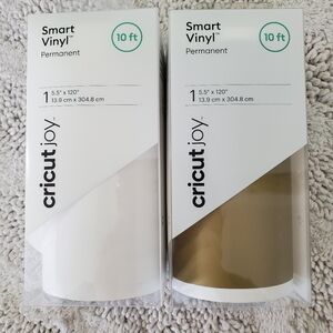 CRICUT JOY Lot of 2 Smart Vinyl 10ft ea Glossy Permanent 5.5"x 120” White & Gold